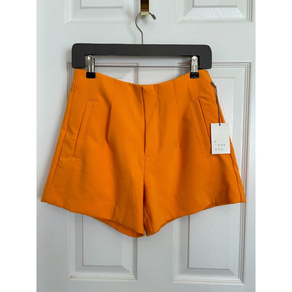 Orange High-Rise Pleated Shorts Sz 4 Preppy Tailored by A New Day NWT